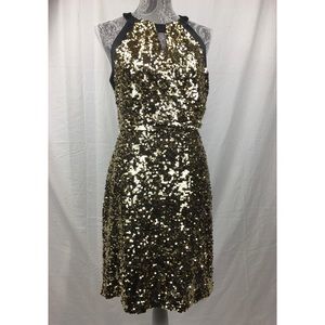 Tahari 6 Gold Sequin Sheath Cocktail Dress
